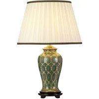 Licht-Erlebnisse Nachttischlampe JUYA, ohne Leuchtmittel, Nachttischleuchte 68 cm Creme Grün Stoff Keramik E27 Klassisch