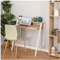 HOMCOM Schreibtisch Arbeitstisch mit Ablagefach (Computertisch, 1-St., Bürotisch), Metall Weiß+Eiche 84 x 45 x 85 cm