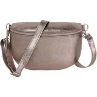 MIRROSI Bauchtasche Damen, Echtleder, Leder, Made in Italy, Umhängetasche, Brusttasche, (Schultertasche für jeden Anlass (1 Tasche & 1 / 2 Gurte), METALIC Gold Silber Crossbody Bag, verstellbare Schulterriemen