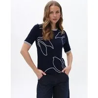 Passioni T-Shirt mit abstrakten Blumen T-Shirt in Navy und Weiß mit Blumenmuster