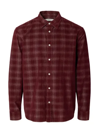 selected men - SLMREGCLAUS CORD YD CHECK LS SHIRT Tawny Port - Gr. - L