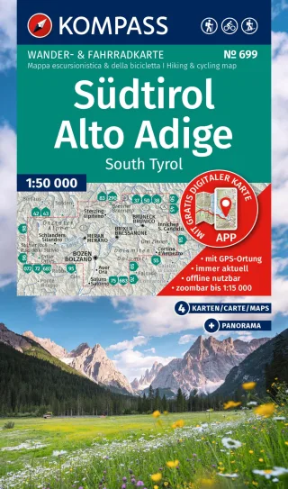 KOMPASS Wanderkarten-Set 699 Südtirol / Alto Adige / South Tyrol (4 Karten) 1:50.000: Wander- und Fahrradkarte in einem - inklusive Offline-Verwendung ... Radwege. Panorama. Skitouren. Langlaufen.