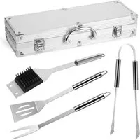 BlingBin Grillbesteck-Set 5-teilig Grill-Koffer mit Aluminiumkoffer, Outdoor BBQ Besteck Zubehör, (5er Set, 5 tlg., 5 Stück), Grillwerkzeugsets Mit Aufbewahrungsbox Für Camping Gartenfeste