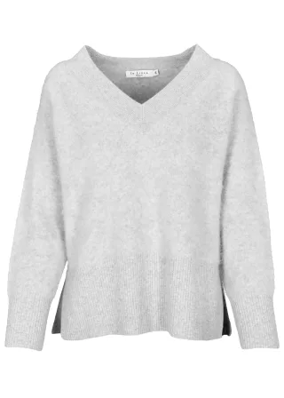 IN LINEA - Pullover, V-Ausschnitt,1/1-Arm silver mel. - Gr. - 36