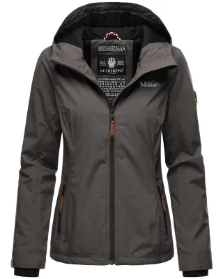 Marikoo Damen Übergangsjacke leichte wind- und wasserabweisende Jacke mit Kapuze Anthrazit