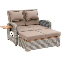 Greemotion Gartenlounge-Set Gartensofa 2-Sitzer Liegefunktion Bahia Style Rattan Beige wetterfest, inkl. Kissen