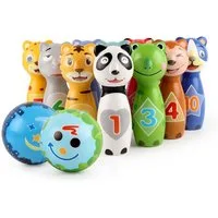 relaxdays Spiel Kinder Kegelspiel Tiere, Kinderspiel