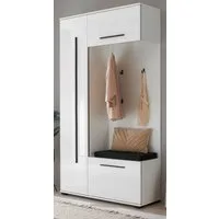 Furn.Design Kompaktgarderobe Design-D (Komplett Set Garderobe in Weiß Hochglanz, 111 x 200 cm) viel Stauraum auf wenig Fläche, mit Soft-Close