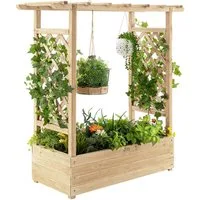 COSTWAY Hochbeet, mit Rankgitter & hängendem Dach, für Kletterpflanzen, 100x44x113,5 cm