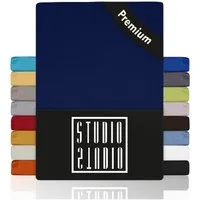 STUDIO Spannbettlaken Premium, 170 g/m², viele Größen, OEKO-TEX 100, Jersey, Gummizug: rundum, (1 Stück), 90x200 - 100x220cm Bettlaken Spannbetttuch bis 35cm Höhe Marine
