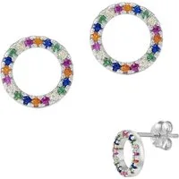 Firetti Paar Ohrstecker Schmuck Geschenk Silber 925 Ohrschmuc Glitzer Regenbogen, Made in Germany - mit Zirkonia (synth)