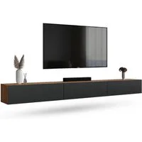 Planetmöbel TV-Schrank West TV-Board, Fernsehtisch 300 cm lang, TV-Lowboard (für Fernseher bis 85 Zoll, TV Schrank viel Stauraum, sideboard hängend, Fernsehschrank 3x 100 x 30 x 37,5 cm) gold eiche - anthrazit