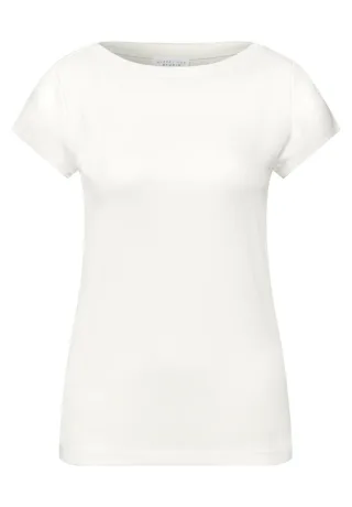 Street One - Figurbetontes T-Shirt mit U-Boot-Ausschnitt in Rippstruktur weiß - Gr. - 44