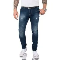 Gelverie Slim-fit-Jeans Herren Jeans Stonewashed Dunkelblau G-202