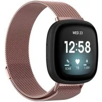 Wigento Smartwatch-Armband Für Fitbit Versa 4 + 3 / Sense 1+ 2 Magnet Metall Watch Uhr Ersatz Armband Pink