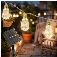 Spetebo Lichterkette Vintage LED Solar Lichterkette, 16-flammig, Garten Deko Beleuchtung mit transparenten Lampen an Naturkordel
