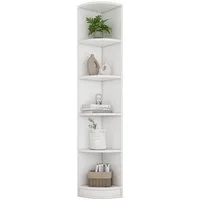 REDOM Eckschreibtisch Eckbücherregal,Lagerregal (Weißes Eckbücherregal aus MDF, 5-stöckig, platzsparendes Design, starke Tragkraft, einfache Montage für Wohnzimmer, Büro & Schlafzimmer, 42 x 30 x 180cm)
