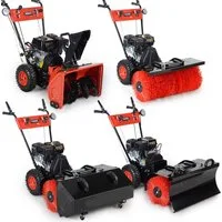 BRAST Benzin-Kehrmaschine 4-Takt Markenmotor, wechselbare Aufsätze, 5 Modelle, (4,8kW(6,5PS), inkl. Kehrbürste Laubsammler Schneeschieber Schneefräse), 4in1 Funktion