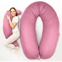 SEI Design Stillkissen Kreise rosa, Schwangerschaftskissen mit Bezug, Schwangerschaftskissen mit Bezug, Musselin BIO Baumwolle