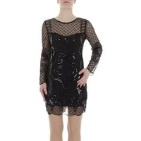 Ital-Design Partykleid Damen Party & Clubwear Pencil (86365318) Pailletten Glänzend Tüll Minikleid in Schwarz