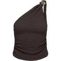 ONLY T-Shirt ONLERIKKA ASSYMETRIC CRINKLE TOP PN, Coffee Bean