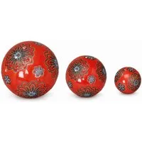 finehomegarden Teichfigur Schwimmkugel rot/blau Ø4cm/Ø6cm/Ø7,5cm Blüten Porzellan 3er Set, (Set, 3-St., 3 tlg), Schwimmende Kugeln für Teich & Wasserschalen Garten Deko