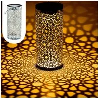 Marrakesch Orient & Mediterran Interior LED Solarleuchte Orientalische Solarlaterne Noum handgefertigt aus Metall in Grün 30 cm, LED fest integriert, Handarbeit