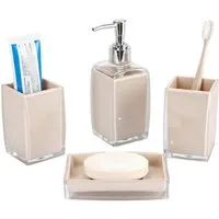 Cheffinger Badaccessoire-Set 4-teilig, Seifenspender, Zahnbürstenhalter, Schale & Organizer, 4 tlg., 4-teiliges-Set