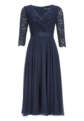 SWING - Cocktailkleid aus Material-Mix navy - Gr. - 38