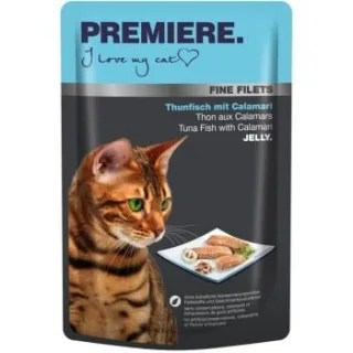 PREMIERE Fine Filets Nassfutter Katze Adult Jelly Thunfisch mit Calamari 24x100 g