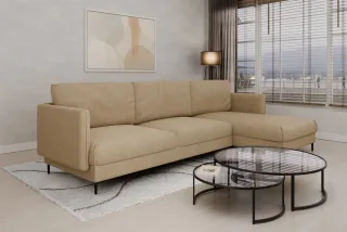 Ecksofa Designersofa HELMER MAX Stoff Baloo Beige Ottomane Rechts