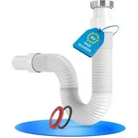 Lobenswerk Siphon SuperFlex Ablaufgarnitur, Geruchsverschluss, ausziehbar 320-890mm, mit Aluminium Mutter, flexibler Ablaufschlauch