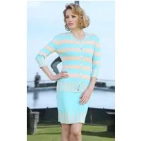 Passioni Cardigan Sommer-Twinset mit aquablauen und beigen Streifen
