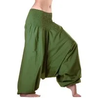 Leucht-Welten Haremshose Aladinhose, Haremshose mit tiefem Schritt, Muckhose Grün Pumphose aus Baumwolle