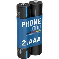 ANSMANN AG Telefon Akku Micro AAA, 950 mAh 1,2V, 2 Stück, leistungsstark Akku 1000 mAh (1.2 V)
