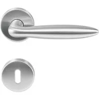 MeinTürgriff Drückergarnitur Estoril Edelstahl Türgriff für Innentüren L-Form Rosettengarnitur BB, Türdicke: 38-42 mm, Vierkantmaß: 8 mm