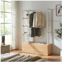 en.casa Garderobenständer, »Egmating« 1 Stange, 4 offene Fächer 180x120x40cm Weiß/Eiche