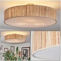 hofstein Deckenleuchte Deckenlampe aus Metall/Binsenstroh/Stoff/Kunststoff in Beige/Weiß, Deckenleuchte im modernen Boho-Design, Ø 60 cm, E27