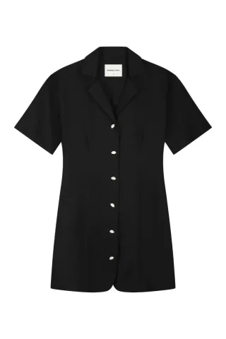 Fabienne Chapot - Kurzärmeliges Blusenkleid mit Reverskragen schwarz - Gr. - 42