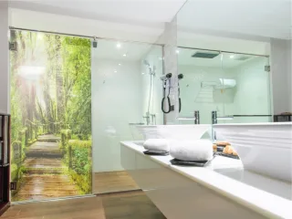 Sichtschutz für die Dusche, Glasgravur folie