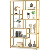 Tribesigns Vitrine 180 cm hohes Bücherregal, modernes Golden weißes Eck-Bücherregal