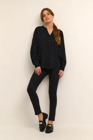 Langarm-Bluse Regular fit Black/White Dot black white