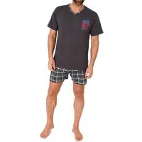 Normann Pyjama Normann Herren kurzarm Schlafanzug Shorty mit karierter Hose