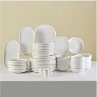 Karaca Geschirr-Set Karaca Stream Bone Saturn 53 tlg Tafelservice 12 Pers Platin, 12 Personen, Platin
