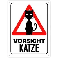 speecheese Metallschild Vorsicht Katze Metallschild XXL in 28x38 cm mit Katzen Silhouette