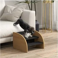 PawHut Haustiertreppe 3-stufige Hunderampe Katzentreppe für Kleine Hunde bis 10 kg (Haustierrampe, 1-St., Haustierleiter), Eiche+Schwarz 38,5 x 38,5 x 30 cm