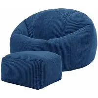 icon Sitzsack Erwachsene aus Cord „Kingston“ mit Hocker (Spar-Set, 1 x Sitzsack, 1 x Fußhocker), 85x50cm, Made in Germany, für Erwachsene & Kinder