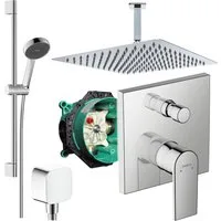 Hansgrohe und Jowi Duscharmatur Vernis Shape, Unterputz Duschsystem, Regendusche mit Deckenanschluss (Unterputz-Duschsystem) Kopfbrause und Deckenanschluss aus Edelstahl