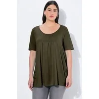Ulla Popken T-Shirt T-Shirt Zierfalten A-Linie Rundhals Halbarm Modal