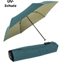 doppler® Taschenregenschirm für Damen, winzig klein und sehr leicht, UV-Schutz, außen blau, innen elfenbein - ein Hingucker